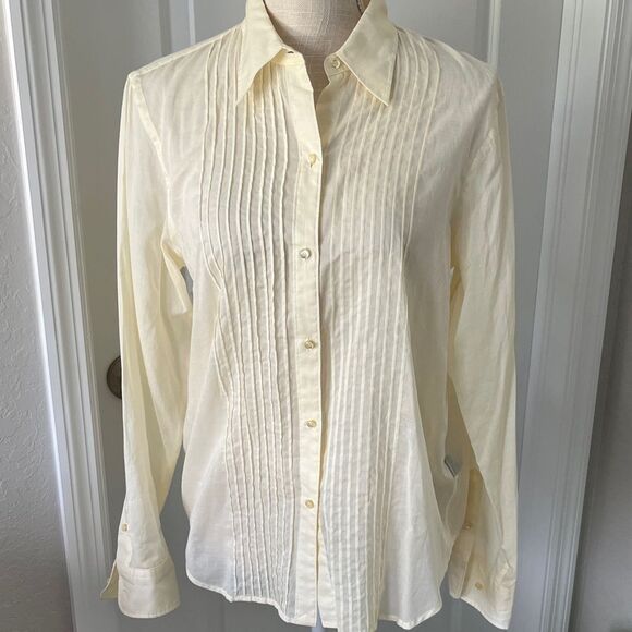 Lauren by Ralph Lauren Elegant  Yellow Pleated Vintage Button up Logo Buttons 10 - Picture 1 of 7